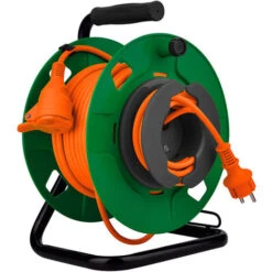 Enrouleur Jardin étanche IP44 Câble Orange 3G1,5 Mm² 32+3m Avec Prise 16A 2P+Terre à Clapet & Coupe Circuit - Zenitech
