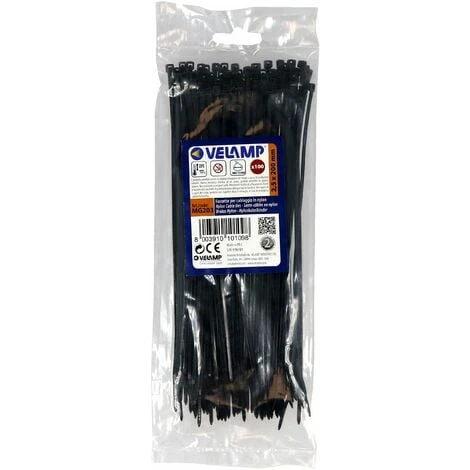Lot De 100 Colliers De Fixation Noirs En Nylon - 2,5 X 200mm - Velamp 1 Lot De 100 Colliers De Fixation Noirs En Nylon - 2,5 X 200mm - Velamp