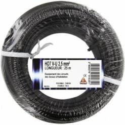 Fil électrique H07 V-u 2,5 Mm² 25 Mêtres Noir