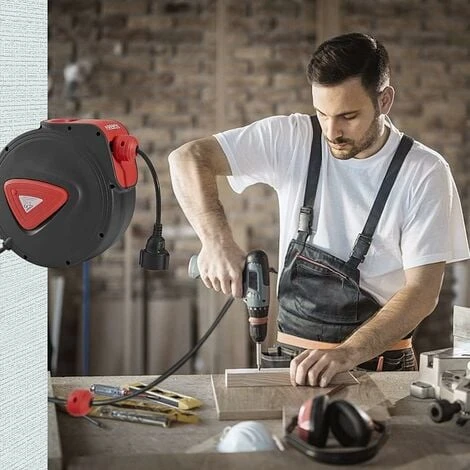 AREBOS Enrouleur De Câble électrique Automatique à Ressort 15 M + 1,5 M Avec Support De Fixation Au Mur Orientable à 180° Matériel De Montage Inclus 2 AREBOS Enrouleur De Câble électrique Automatique à Ressort 15 M + 1,5 M Avec Support De Fixation Au Mur Orientable à 180° Matériel De Montage Inclus – Image 2