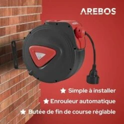 AREBOS Enrouleur De Câble électrique Automatique à Ressort 15 M + 1,5 M Avec Support De Fixation Au Mur Orientable à 180° Matériel De Montage Inclus 7 AREBOS Enrouleur De Câble électrique Automatique à Ressort 15 M + 1,5 M Avec Support De Fixation Au Mur Orientable à 180° Matériel De Montage Inclus -Goobayd Magasin 27594385 3