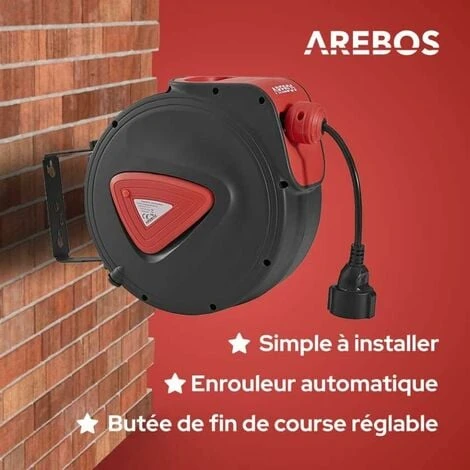 AREBOS Enrouleur De Câble électrique Automatique à Ressort 15 M + 1,5 M Avec Support De Fixation Au Mur Orientable à 180° Matériel De Montage Inclus 3 AREBOS Enrouleur De Câble électrique Automatique à Ressort 15 M + 1,5 M Avec Support De Fixation Au Mur Orientable à 180° Matériel De Montage Inclus – Image 3