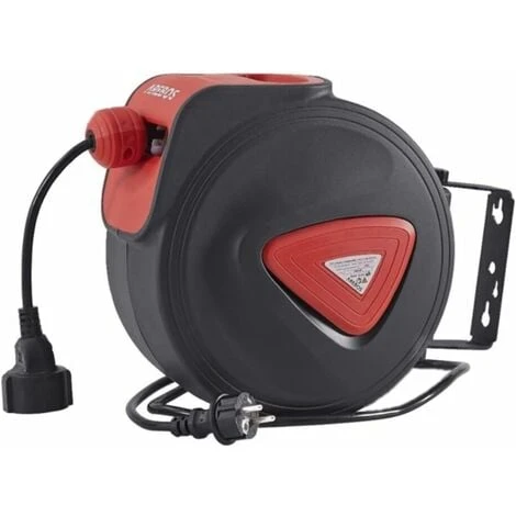 AREBOS 20 M + 1,5 M Enrouleur De Câble électrique Automatique à Ressort Avec Support De Fixation Au Mur Pivotant Sur Le Côté 1 AREBOS 20 M + 1,5 M Enrouleur De Câble électrique Automatique à Ressort Avec Support De Fixation Au Mur Pivotant Sur Le Côté