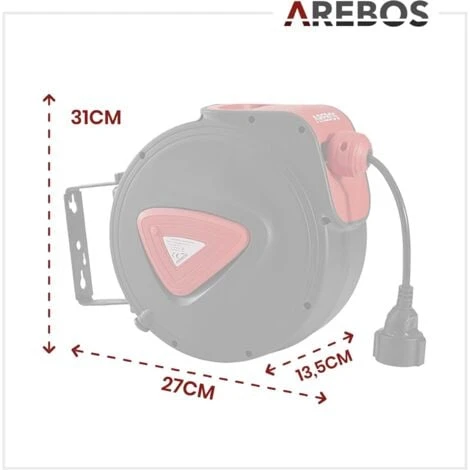 AREBOS 20 M + 1,5 M Enrouleur De Câble électrique Automatique à Ressort Avec Support De Fixation Au Mur Pivotant Sur Le Côté 5 AREBOS 20 M + 1,5 M Enrouleur De Câble électrique Automatique à Ressort Avec Support De Fixation Au Mur Pivotant Sur Le Côté – Image 5