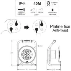 Enrouleur PRO De Chantier 3G2.5 35m IP44 Platine Fixe (anti Twist) - Câble H07RN-F- 4 Prises 16A - Garantie 2 Ans -Goobayd Magasin 29711447 4