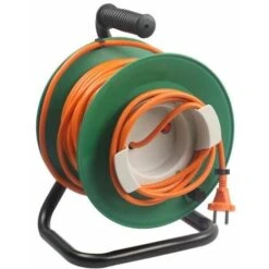 ZENITECH Enrouleur électrique 25m Sans Prise 2x1,5 Mm² Avec Pied En Métal Et Coupe Circuit