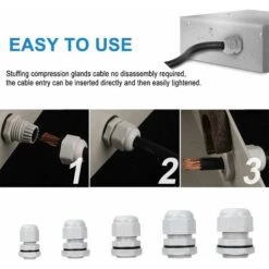 TTIO Lot De 25 Presse-étoupes étanches - Réglables - PG7 PG9 PG11 PG13.5 PG16 - Connecteurs De Câble - Écrous De Remplissage - Joints En Plastique Avec Rondelle - Blanc -Goobayd Magasin 40455064 4
