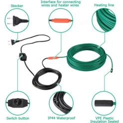 Cordon D'alimentation Enfichable 220 V UE Cable étanche Chauffant Autorégulant Pour Conduite D'eau Protection Contre Le Gel, Chauffage Pour Animaux De Compagnie Reptiles -Goobayd Magasin 48783664 5