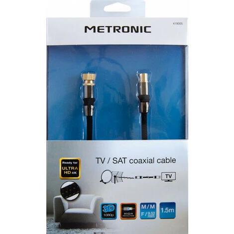 Câble TV Premium Coax. F/9,52 Mm Mâle/mâle Dorées Gaine Tressée 1,5 M - Noir 2 Câble TV Premium Coax. F/9,52 Mm Mâle/mâle Dorées Gaine Tressée 1,5 M - Noir – Image 2