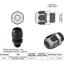 4x Presse étoupe Noir M16 Pour Câble Diamètre 2mm - 6mm -Goobayd Magasin 55458734 3