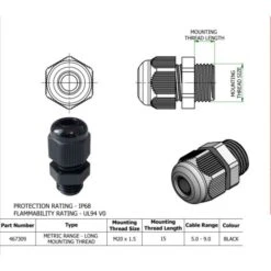 2x Presse étoupe Noir M20 Pour Câble Diamètre 5mm - 9mm -Goobayd Magasin 55458736 3