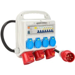 Randaco Coffret De Chantier 2 X CEE 400V / 16A + 4 X 230V Schuko IP44 5 Pôles Avec Câble Pour Les Chantiers De Construction