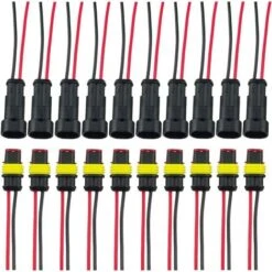 Fiche Etanche, Électrique Prise Mâle Et Femelle, AWG Connecteur Etanche Electrique (2 Broches Avec Fil × 10 Kits)