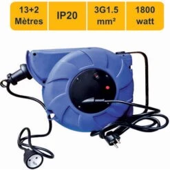 Enrouleur Mural Auto 15m 3G1.5 Avec Voyant + Disjoncteur Thermique - Garantie 2 Ans