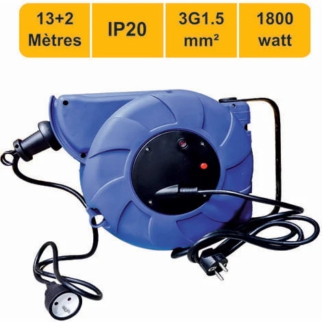 Enrouleur Mural Auto 15m 3G1.5 Avec Voyant + Disjoncteur Thermique - Garantie 2 Ans 1 Enrouleur Mural Auto 15m 3G1.5 Avec Voyant + Disjoncteur Thermique - Garantie 2 Ans