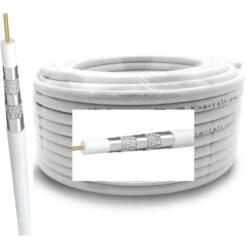 50 M Câble Coaxial TV, 5 Fois Blindé Pour Installation SAT, DVB-S, DVB-C, DVB-T, HD, D3, 4K 135db Blanc