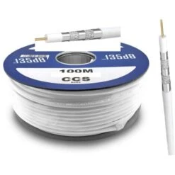 100 M Câble Coaxial TV, 5 Fois Blindé Pour Installation SAT, DVB-S, DVB-C, DVB-T, HD, D3, 4K 135db Blanc