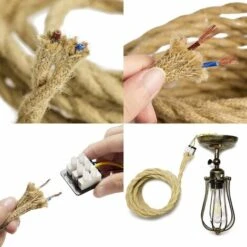 MINKUROW Led Lighting 10m Fil Electrique Corde, 2 Noyaux Linge De Câble D'eclairage De Corde Vintage Fil De Cuivre Recouvert Rétro Tressé Industriel Corde Pour Diy Pendentif Lampe -Goobayd Magasin 71685302 2