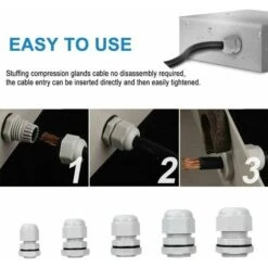 Lot De 25 Presse-étoupes étanches - Réglables - PG7 PG9 PG11 PG13.5 PG16 - Connecteurs De Câble - Écrous De Remplissage - Joints En Plastique Avec Rondelle - Blanc -Goobayd Magasin 74617318 4