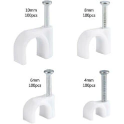 400Pcs Attache-câble Ronde Avec Clou En Acier Serre-câble De 4 Tailles Organisateur De Fils Différentes De 4mm/6mm/8mm/10mm Blanche -Goobayd Magasin 74746986 3