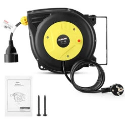 Himimi Enrouleur électrique Automatique De Câble 10m + 3m, Dévidoir Automatique, 180 ° Pivotant Pour Montage Mural Noir Et Jaune