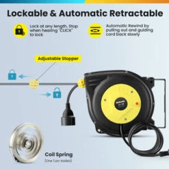 Himimi Enrouleur électrique Automatique De Câble 10m + 3m, Dévidoir Automatique, 180 ° Pivotant Pour Montage Mural Noir Et Jaune -Goobayd Magasin 94514456 3