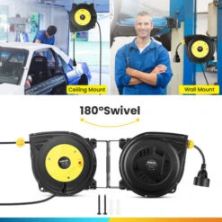 Himimi Enrouleur électrique Automatique De Câble 10m + 3m, Dévidoir Automatique, 180 ° Pivotant Pour Montage Mural Noir Et Jaune -Goobayd Magasin 94514456 4