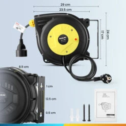 Himimi Enrouleur électrique Automatique De Câble 10m + 3m, Dévidoir Automatique, 180 ° Pivotant Pour Montage Mural Noir Et Jaune -Goobayd Magasin 94514456 5