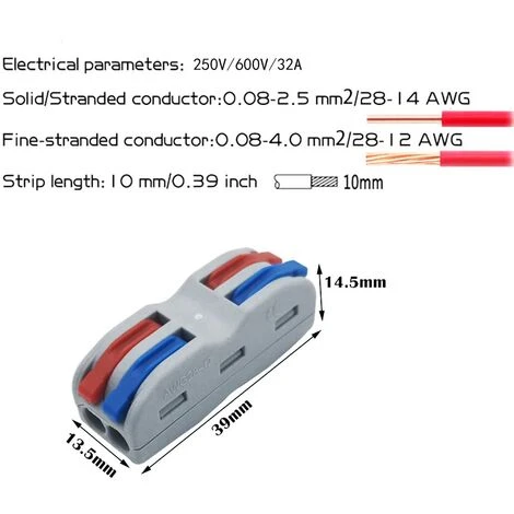 Bornes De Connexion, 16 Pcs SPL-2 Connecteur Electrique Rapide, Conducteur Compact Fils Connecteurs, Avec Levier De Commande 2 Bornes De Connexion, 16 Pcs SPL-2 Connecteur Electrique Rapide, Conducteur Compact Fils Connecteurs, Avec Levier De Commande – Image 2