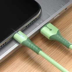 Câble De DonnéEs USB C, Câble De DonnéEs En Silicone Liquide à Noyau De Cuivre Pur OxygèNe Avec LumièRe Pour (1,5 M, Vert) -Goobayd Magasin 97355849 3
