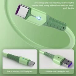 Câble De DonnéEs USB C, Câble De DonnéEs En Silicone Liquide à Noyau De Cuivre Pur OxygèNe Avec LumièRe Pour (1,5 M, Vert) -Goobayd Magasin 97355849 5