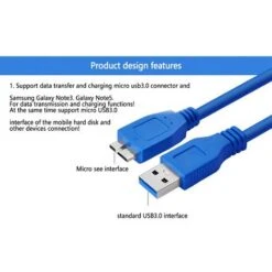 Câble De DonnéEs -B, USB 3.0 Type Un Câble Mâle Vers -B Convient Aux TéLéPhones, Appareils Photo Et Disques Durs (0,3 Mètre, Bleu) -Goobayd Magasin 97358752 3