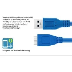 Câble De DonnéEs -B, USB 3.0 Type Un Câble Mâle Vers -B Convient Aux TéLéPhones, Appareils Photo Et Disques Durs (0,3 Mètre, Bleu) -Goobayd Magasin 97358752 4