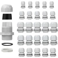 Lot De 25 Presse-étoupes étanches Bolatus IP68 - 3-15 Mm - Réglables - PG7 PG9 PG11 PG13.5 PG16 - Connecteurs De Câble - Écrous De Remplissage - Joints En Plastique Avec Rondelle - Gris